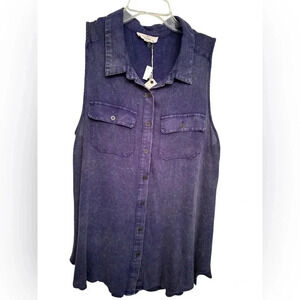 Entro faded blue collared sleeveless top NWT
